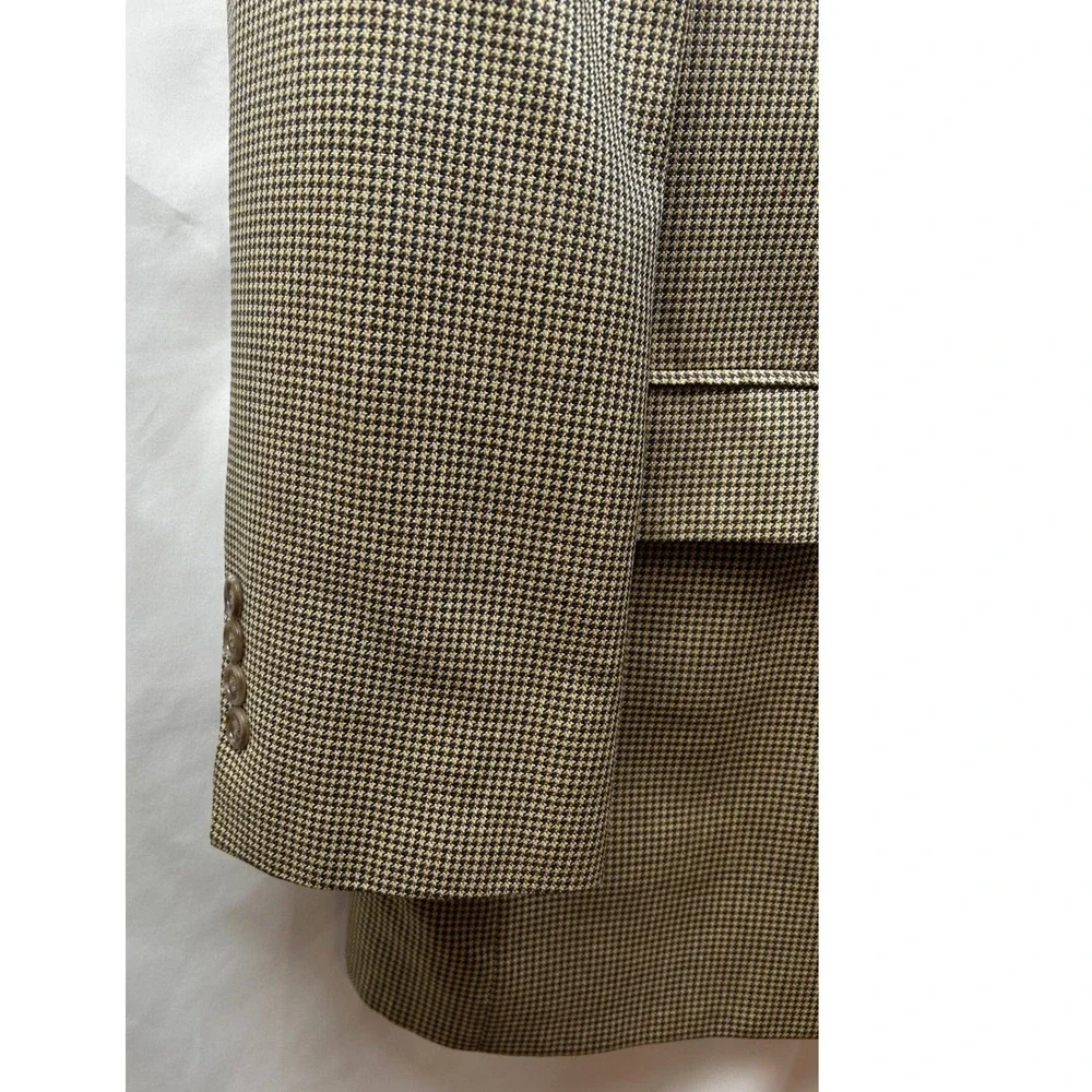 Brooks Brothers Silk Wool Blazer Men 42R Brown Houndstooth USA Made Preppy Style